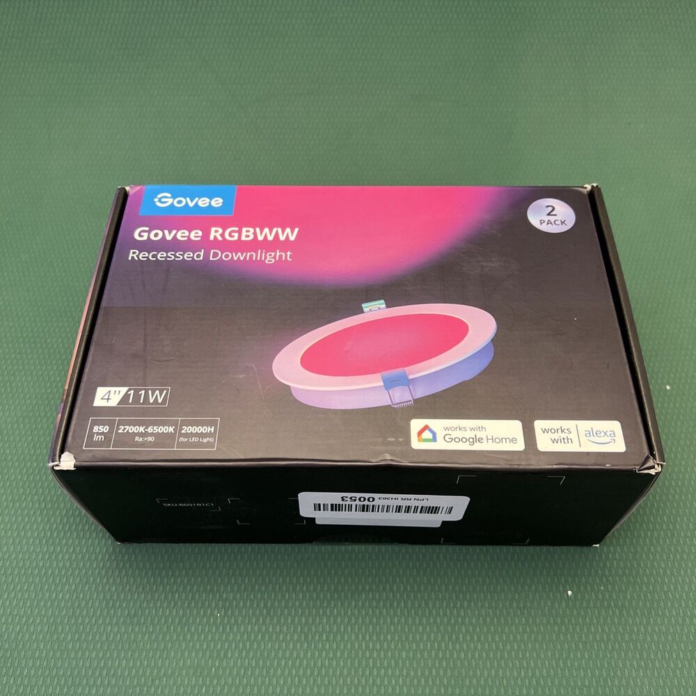 Govee Smart Recessed Downlight 2-Pack 4" 11W RGBWW LED H601B Alexa Google